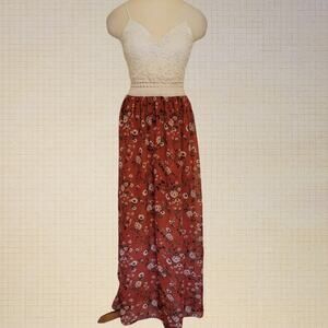 faded rose Large White Lace Floral Chiffon Maxi Dress Sweetheart Neckline